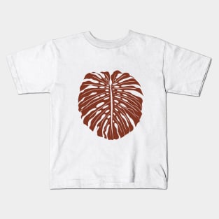 Red Brown Pink Monstera Leaf Kids T-Shirt